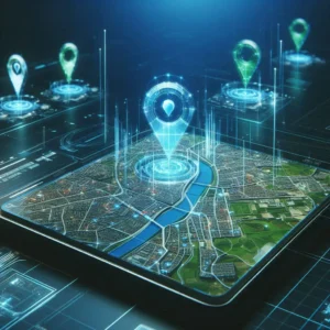 Moderné digitálne prostredie s 3D mapou Bratislavy, zvýraznené firemné miesta na Google Mapách.