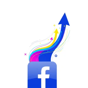 Ilustrácia rastu malej firmy na Facebooku – dynamický graf a digitálne prvky symbolizujúce organický rast a angažovanosť, bez textu a tvárí