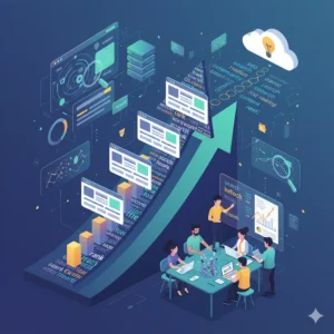 Ilustrácia znázorňujúca výber kľúčových slov a SEO optimalizáciu obsahu pre rast organickej návštevnosti webu