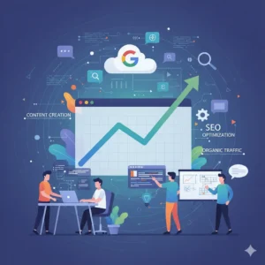 Ilustrácia rastu organickej návštevnosti webu pomocou SEO obsahového rastu a tvorby kvalitného obsahu pre firmy