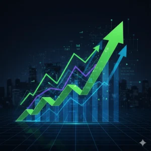 Vizuál rastúcej návštevnosti webu vďaka kvalitnému SEO obsahu, zobrazenie digitálnych grafov a analýzy dát