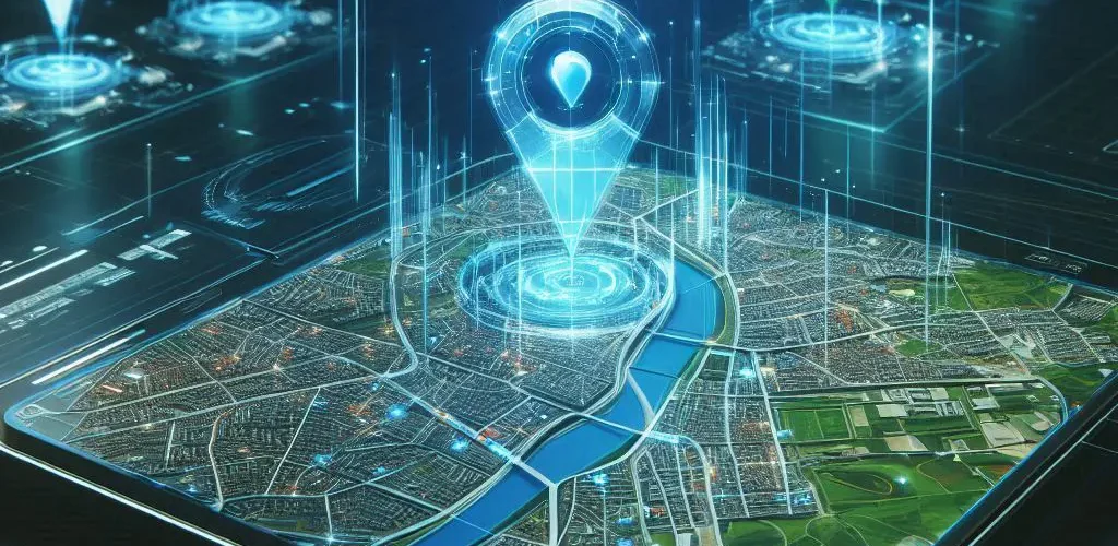 Moderné digitálne prostredie s 3D mapou Bratislavy, zvýraznené firemné miesta na Google Mapách.