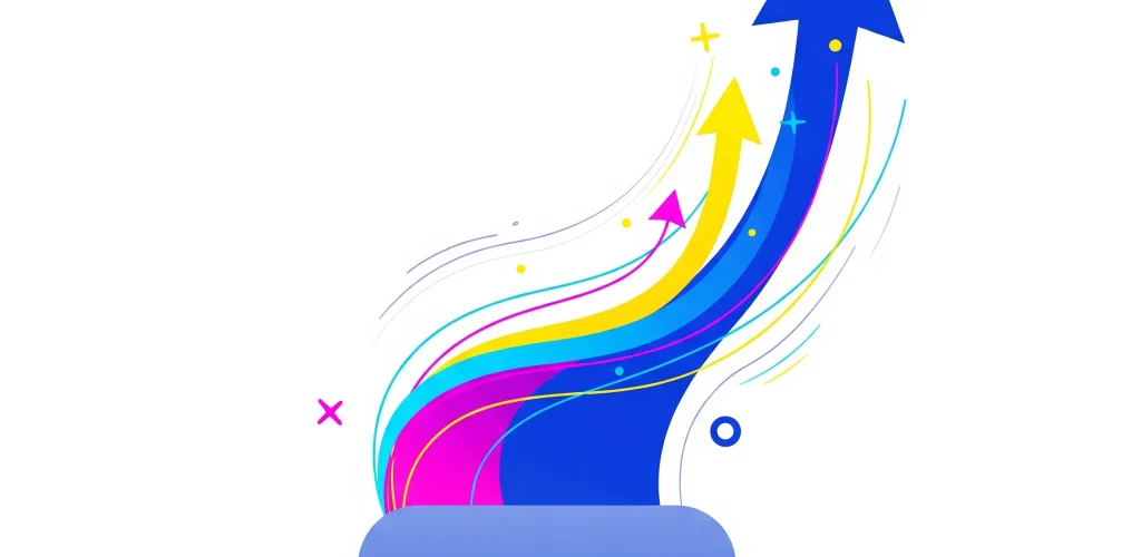 Ilustrácia rastu malej firmy na Facebooku – dynamický graf a digitálne prvky symbolizujúce organický rast a angažovanosť, bez textu a tvárí