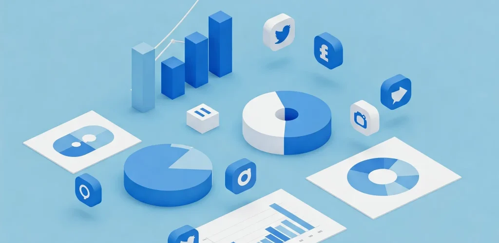 Grafické zobrazenie štatistík a metrík na Facebooku pre marketingové kampane.“