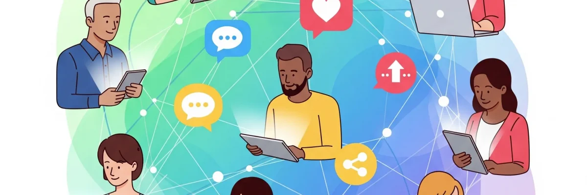 vizual aktivnej online komunity a interakcie na socialnych sietach podporujuci tvorbu obsahu a budovanie dovery